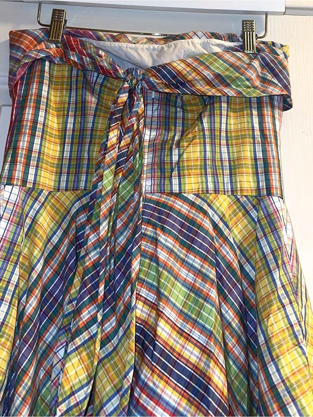 Vintage Ralph Lauren MADRAS Multicolor Plaid Strapless Mini Dress - Picture 8 of 8